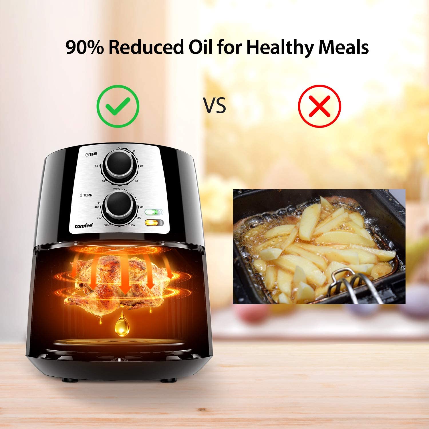 COMFEE' 3.7QT Electric Air Fryer Oven & Oilless Cooker with 8 Menus