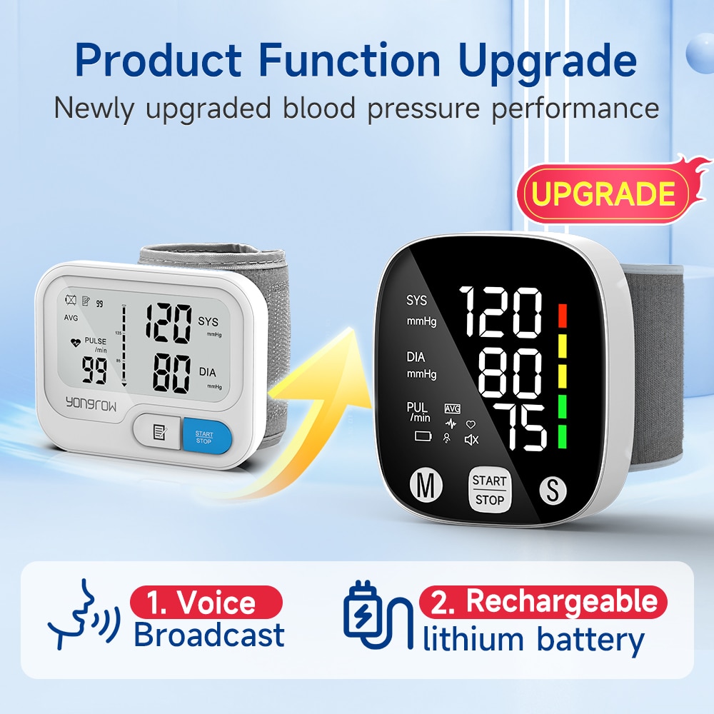 Wrist Blood Pressure Monitors Digital Blood Pressure Machine for Home Use  with Voice LED Backlit Adj